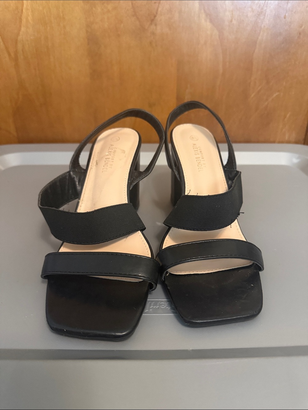 comfort plus by Predictions Black Square Toe Slingback Sandals